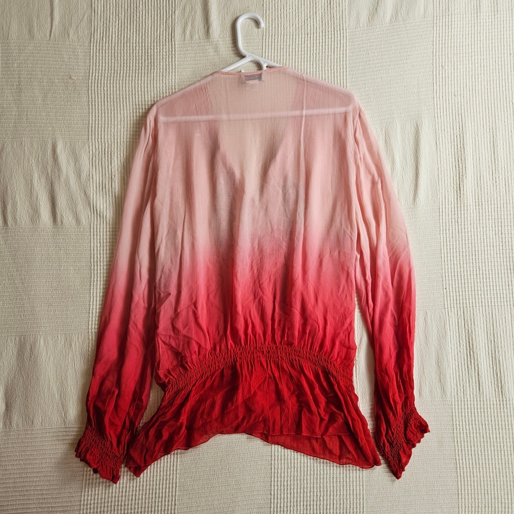 Ludi Pink Red Ombre Beaded Desert Boho Smocked Waist Long Sleeve Festival Top XL - Picture 3 of 12
